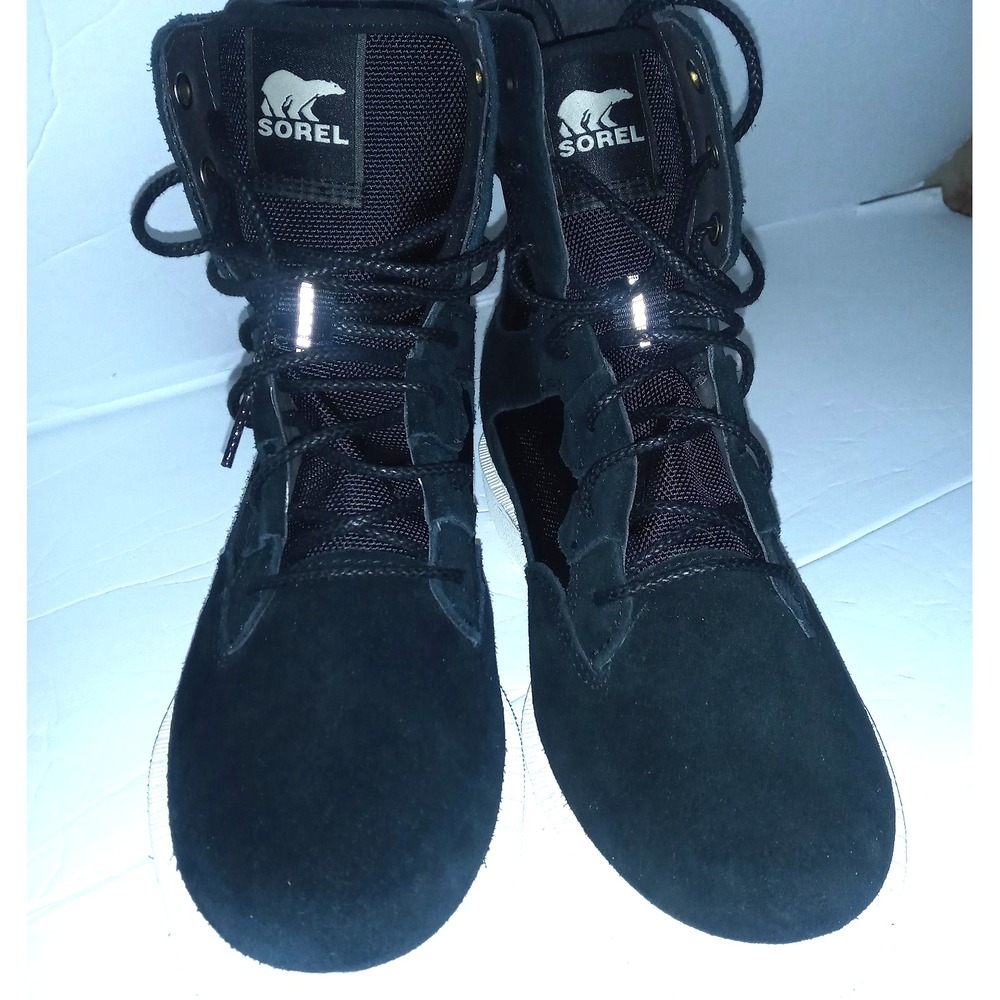 SOREL sz 7.5 Black Suede Combat Boots Waterproof Tactical Lace Up shoes NL4309-0